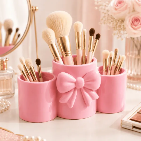 Porta Pincéis Maquiagem Organizador Mesa Porta Canetas Laço Elegante