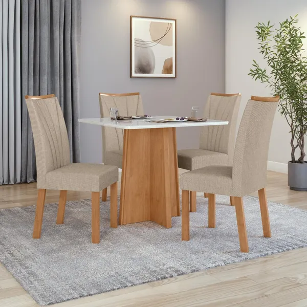 Conjunto Sala de Jantar Mesa Celebrare 90x90 com 4 Cadeiras Apogeu