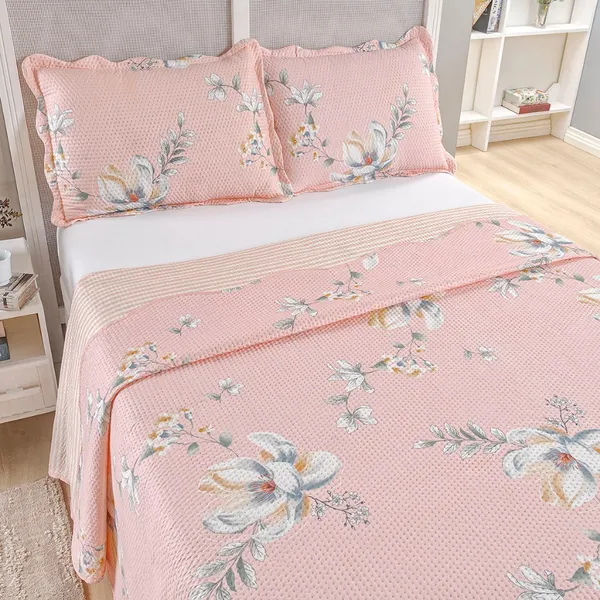 Kit Cobre Leito Colcha Casal Bouti 3 Peças Dupla Face Estampada