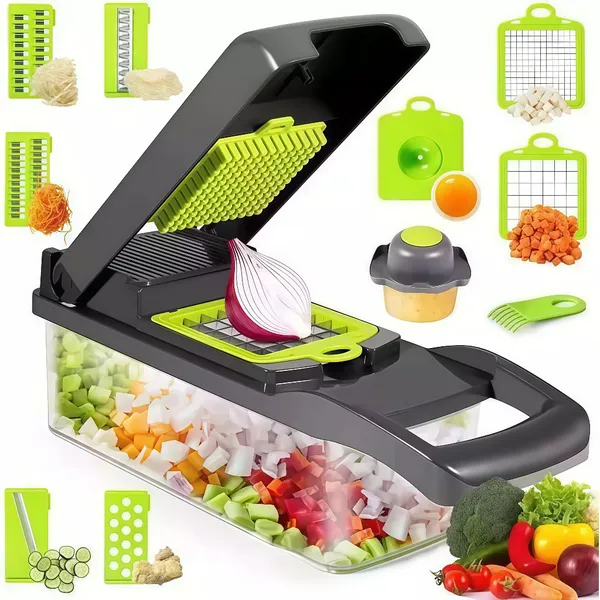 Fatiador e Cortador 16 em 1 Aço Inoxidável - Para Frutas, Legumes e Vegetais | Fatiador Profissional de Cozinha