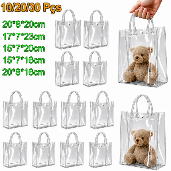 10/20/30 Sacos de Presente de PVC Transparente com Alças Sacolas Plásticas Reutilizáveis para Presentes e Festas