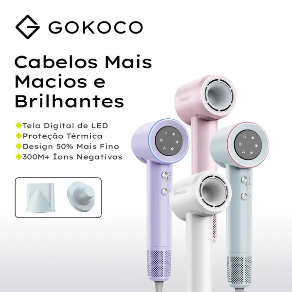 GOKOCO Secador de Cabelo GD029 Alta Velocidade Secador íons negativos Profissional 1500W de 2 Minutos Secagem Rápida
