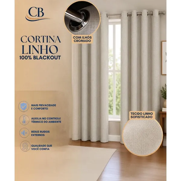Cortina Tecido Linho 100% Blackout Blecaute Janela Sala Quarto