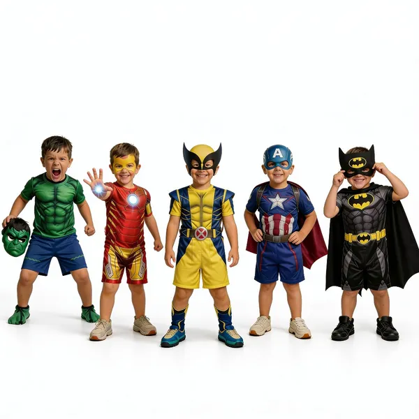 Fantasia Infantil Super-Heróis com Máscara e Macacão Curto