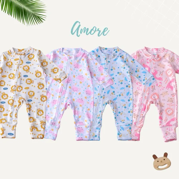 Macacão Bebê Amore Menina Menino Vira Pé com Zíper Estampado Sortido Infantil 100% Algodão