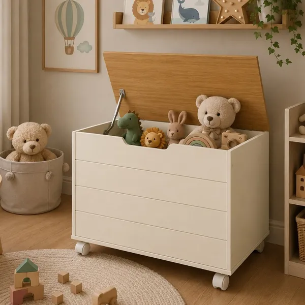 Baú Organizador para Brinquedos TOY 100% MDF com Rodízios e Cantos Arredondados Várias Cores
