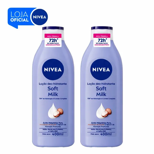 KIT NIVEA LOÇÃO HIDRATANTE DESODORANTE SOFT MILK 400ML - 2 UNIDADES