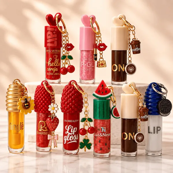 Gloss Labial Chaveiro Lip Oil Hidratante com Brilho Modelos Variados Infantil e Adulto