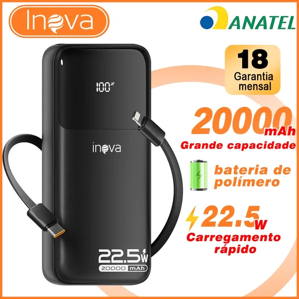 INOVA power bank 20000 mah turbo Carregador Portátil Universal Original Com cabo de dados 10000mAh