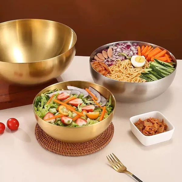 Tigela Bowl Aço Inox Dourado 15cm,20cm,24cm,28cm Bacia Multiuso Cozinha