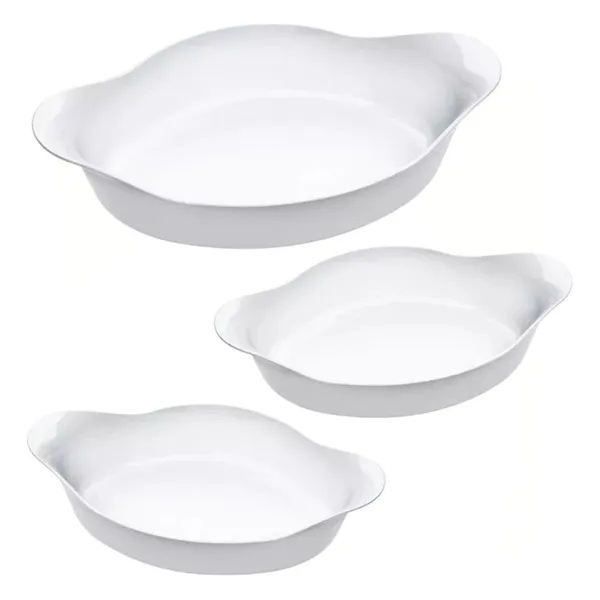 KIT 3 ASSADEIRA TRAVESSA OVAL DE VIDRO MARINEX OPALINE BRANCO FORNO AIRFRAY MICRO-ONDAS