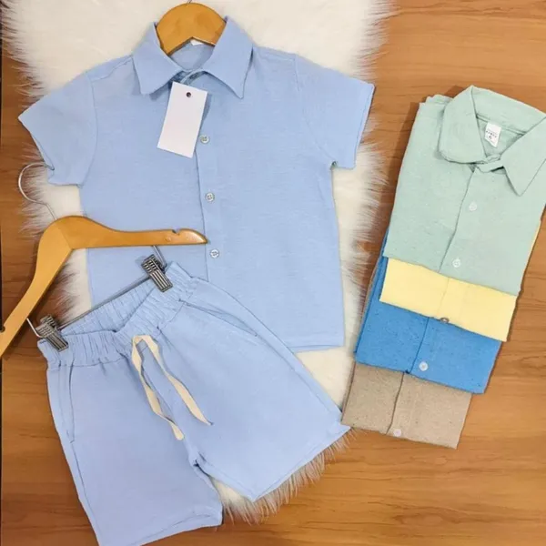 Conjunto Infantil Linho Camisa e Short Menino 2 Peças