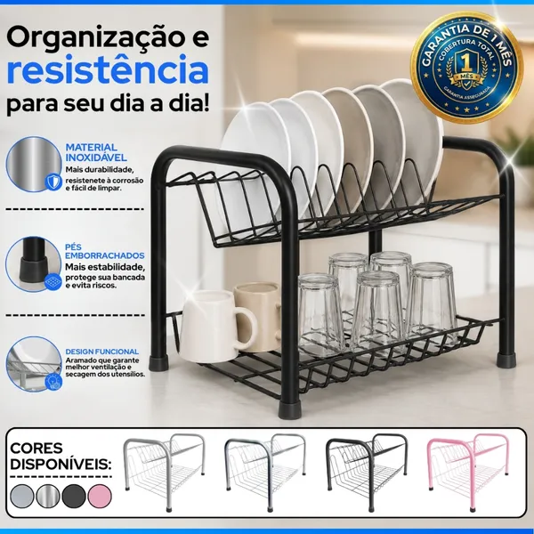 Escorredor De Louças Versátil Duplo Compacto Secador Copos 9 Pratos 2 Andares