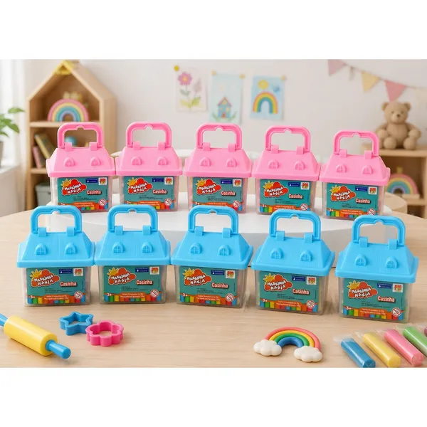Kit 10  Maletinhas Casinha  Massinha de modelar + acessórios cortadores Completa- festa- lembrancinhas- aniversário