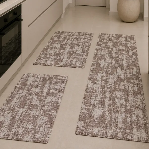 Jogo Tapete Cozinha 3 Peças Jacquard Passadeira Antiderrapante Lavável Geométrico Premium Luxo