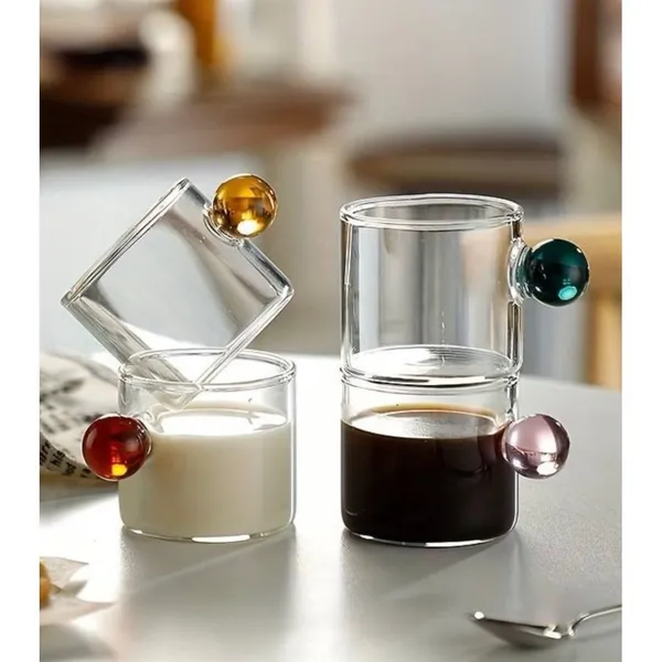 Kit Xicaras Jogo Café 90ml Vidro Borossilicato Caneca Para Chá Cozinha Alça Colorida