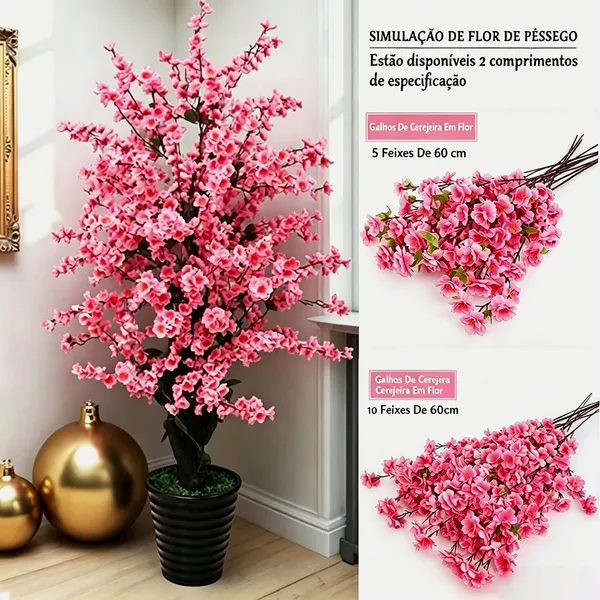 5 -10 Ramos Grande Flor Artificial Cerejeira De Pêssego Decoração De Casamento 60 CM