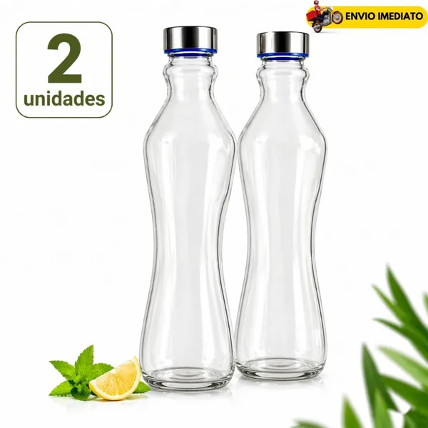 GARRAFA DE VIDRO 1 LITRO TAMPA HERMÉTICA INOX PARA ÁGUA SUCO LEITE CHÁ GELADEIRA JARRA PORTA BEBIDA REUTILIZÁVEL PREMIUM