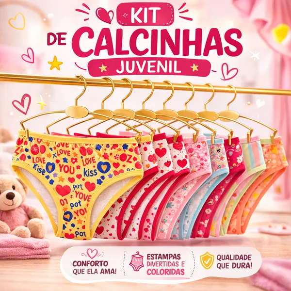 Kit 10 Calcinhas Juvenil Infantil Algodão para Meninas ou 5 Calcinha Forro de Algodão Frete Gratis