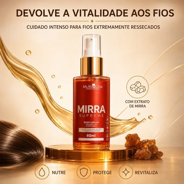 Óleo de Mirra Capilar 60ml | Nutrição Profunda | Revitaliza os Fios | Brilho Intenso | Salão In Casa