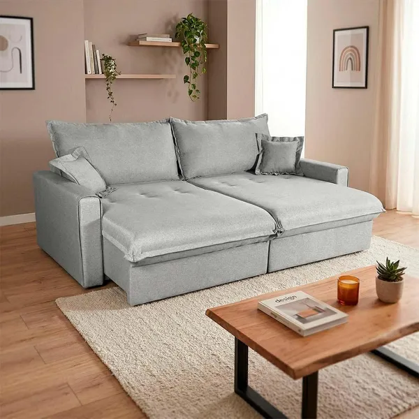 Sofá Cama Lume Sem Caixa 1,90m Linho Cinza - King House