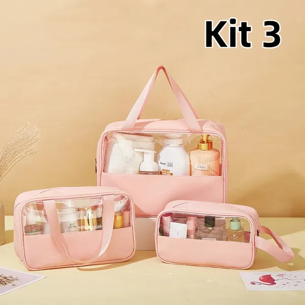 Necessaire de Viagem PVC Transparente - Impermeável Espaçoso e Prático para Cosméticos