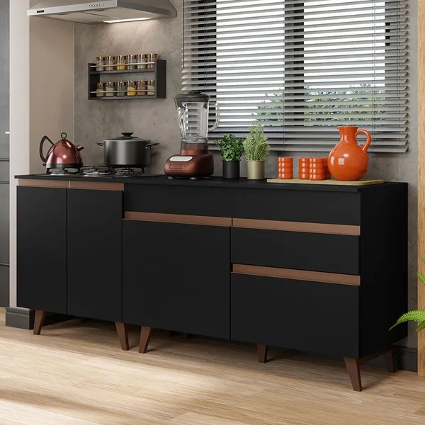KIT COM 2 BALCÕES DE COZINHA MADESA REIMS 4 PORTAS 1 GAVETA (COM TAMPO)