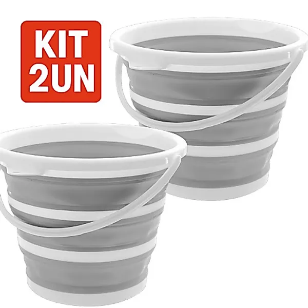 Balde Dobrável Retrátil Flexível De Silicone 10 Litros Cor Cinza Com Alça Produto Premium