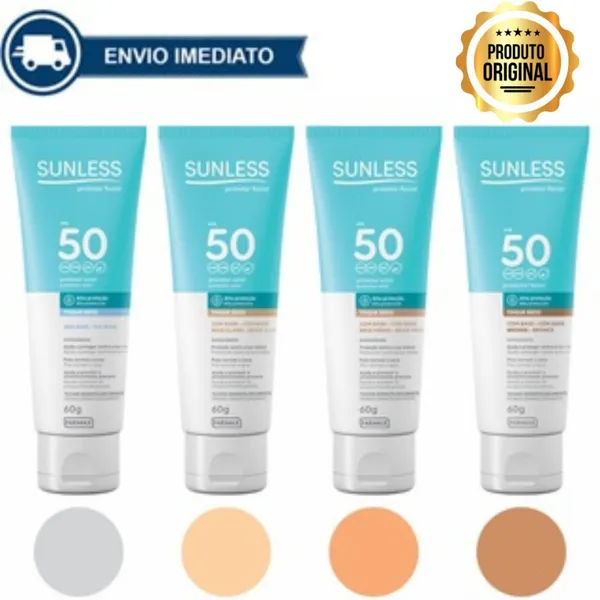 PROTETOR SOLAR FACIAL COM BASE TOQUE SECO FPS 50 ALTA PROTEÇÃO EFEITO NATURAL SUNLESS ENVIO IMEDIATO