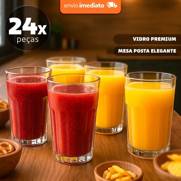 Kit 24 Copos Otto ​420 ml Vidro Premium para Suco, Drink e Água Dia a Dia