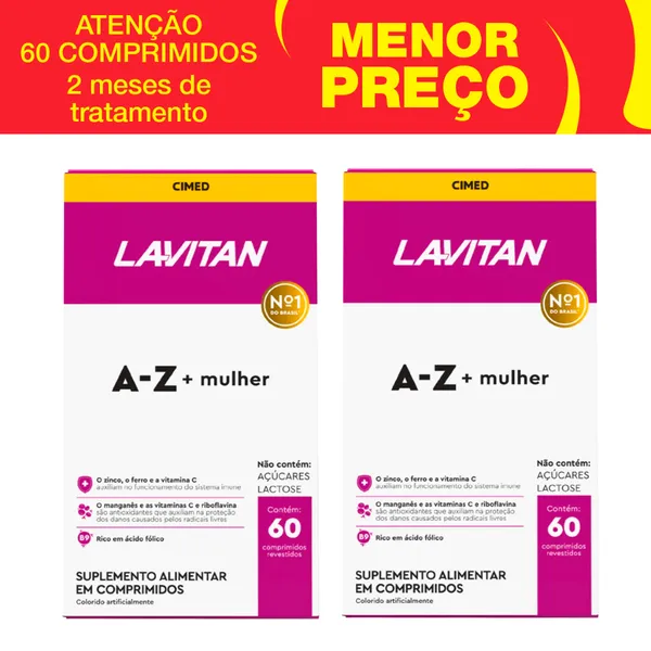 Kit 2x Lavitan AZ Mulher Cimed 60 Comprimidos Cada caixa Total 120 Comprimidos