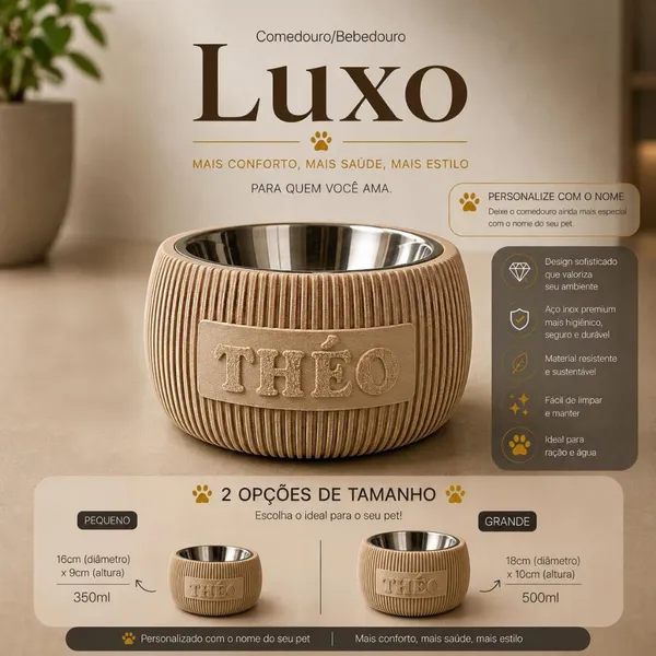Comedouro ou Bebedouro Pet com Nome Personalizado | Bowl Tigela Inox Ração Água para Cães e Gatos