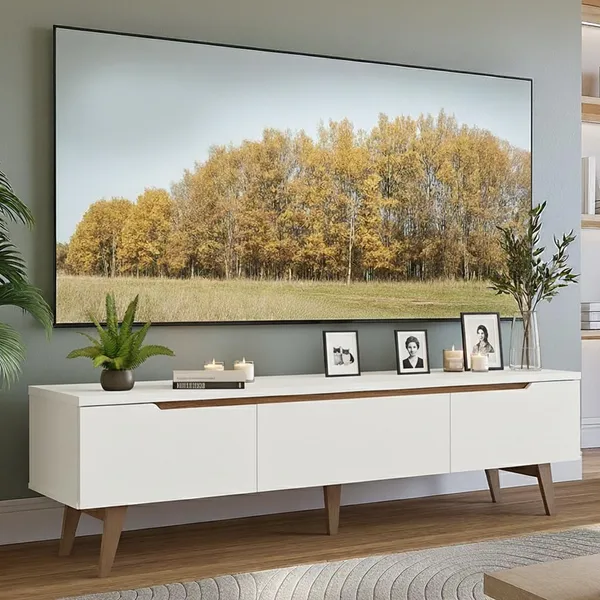 RACK PARA TV ATÉ 80 POLEGADAS 180CM 2 PORTAS 1 GAVETA BRANCO/RUSTIC TORONTO MADESA