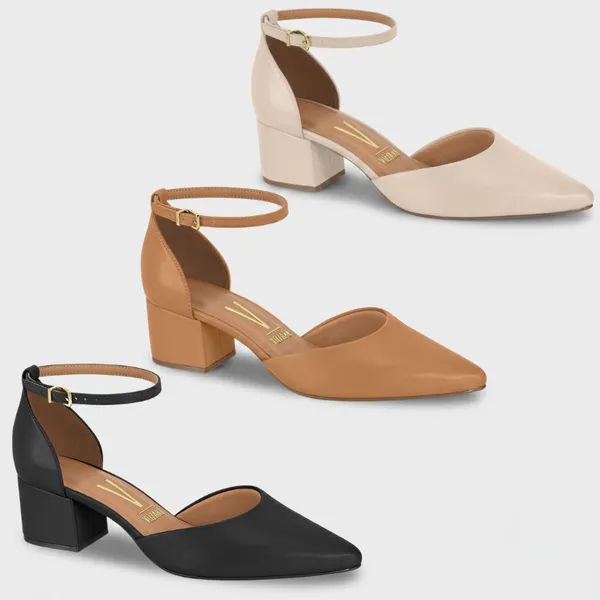 Sapato Scarpin Vizzano Salto Baixo Feminino Bico Fino Confortável Trabalho