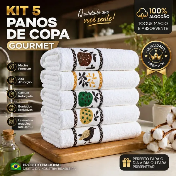 Kit Pano De Copa Jacquard Premium 100% Algodão 45x65cm Cozinha Desenhos Na Barra