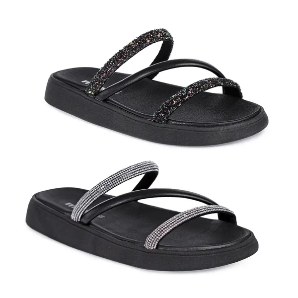 Sandália Moleca Tira Tripla Feminino Brilho Elegante Confortável Macia Leve Casual Moda Blogueira