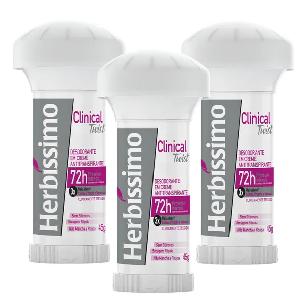 KIT DESODORANTE TWIST ANTITRANSPIRANTE HERBÍSSIMO CLINICAL ROSA 45G (3 UNIDADES)