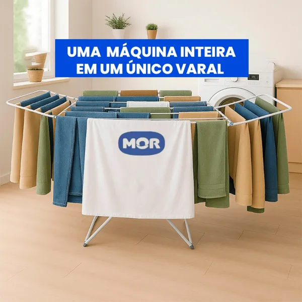 Varal de Chão Grande Maxi MOR com Abas Capacidade 25kg Roupas Úmidas Não Enferruja Dobrável De Aço
