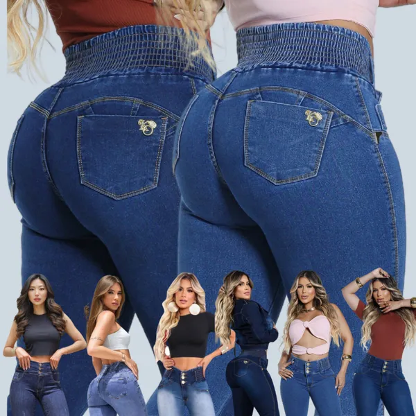 Calça feminina jeans premium modeladora lipo com lycra cintura alta empina bumbum flare e skinny