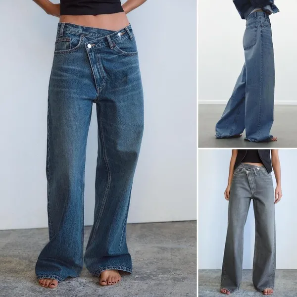 ZA Jeans retos de algodão estilo primavera cintura alta perna larga 4365032