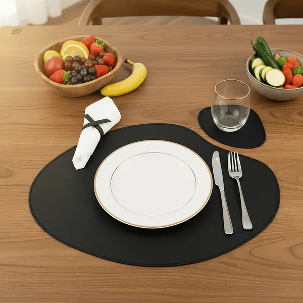 KIT JOGO AMERICANO SOUSPLAT DE COURO COM PORTA COPOS PARA MESA JANTAR COM 2 4 6 8 PEÇAS PREMIUM