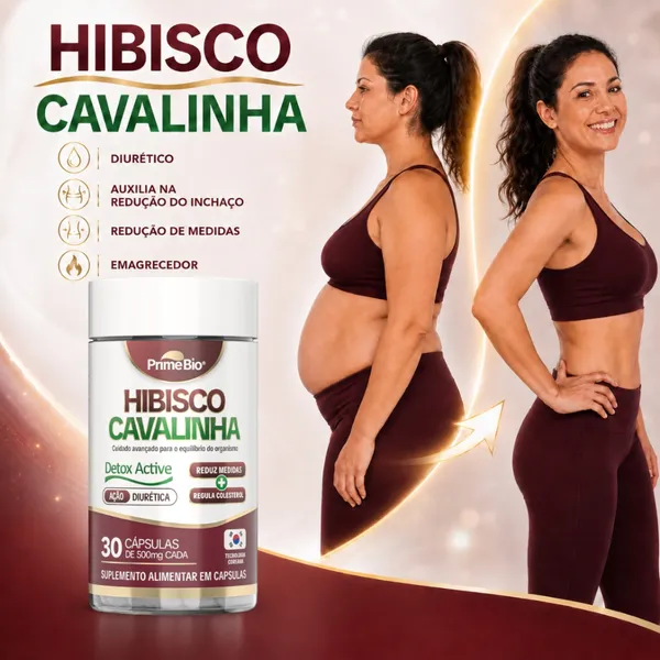 Hibisco + Cavalinha Suplemento Diurético Retenção de Líquido e Queima de Gordura