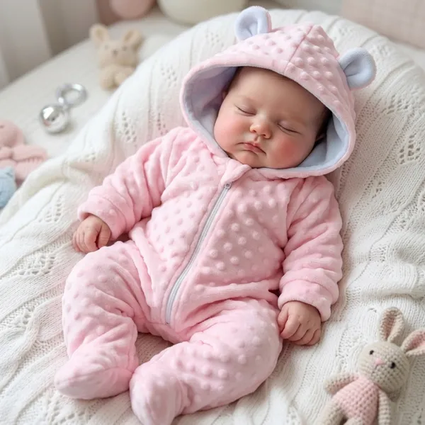 Macacão Bebê Pipoquinha Fleece Frio Com Capuz E Zíper