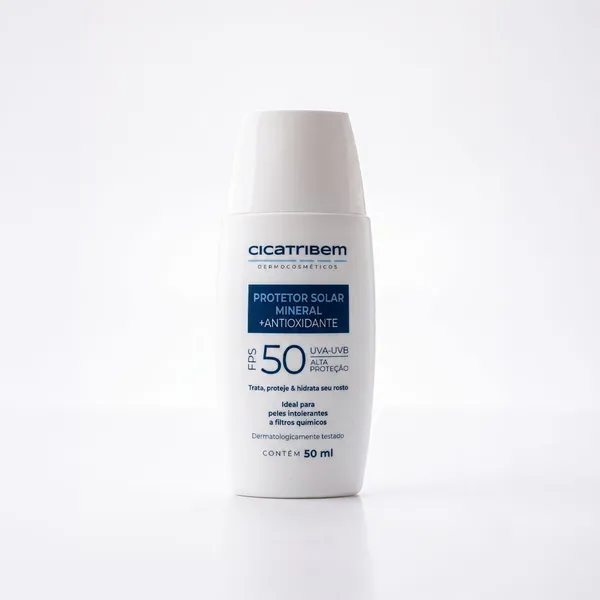 Protetor Solar Mineral FPS 50 Cicatribem 50ml Facial e Corporal Filtro Físico Pele Sensível