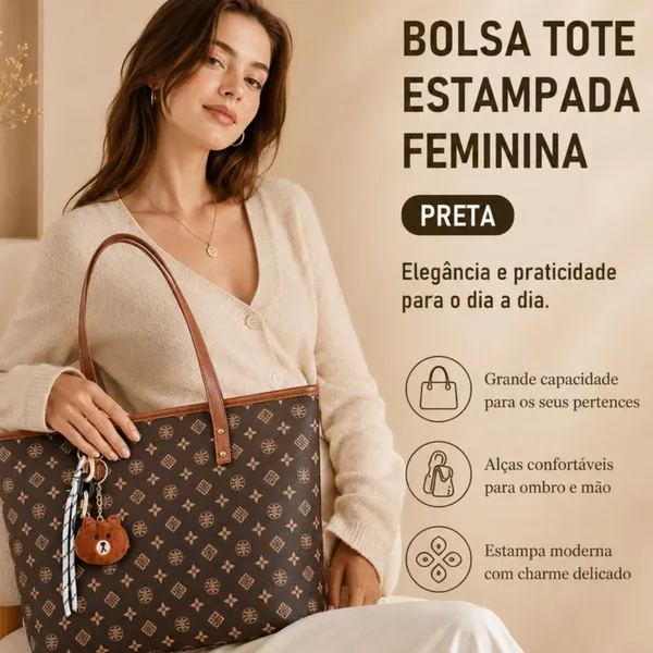 TOMI MITO Bolsa Feminina Casual de Ombro com Estampa Geométrica e Pingente Charmoso para Trabalho e Passeios TM9187