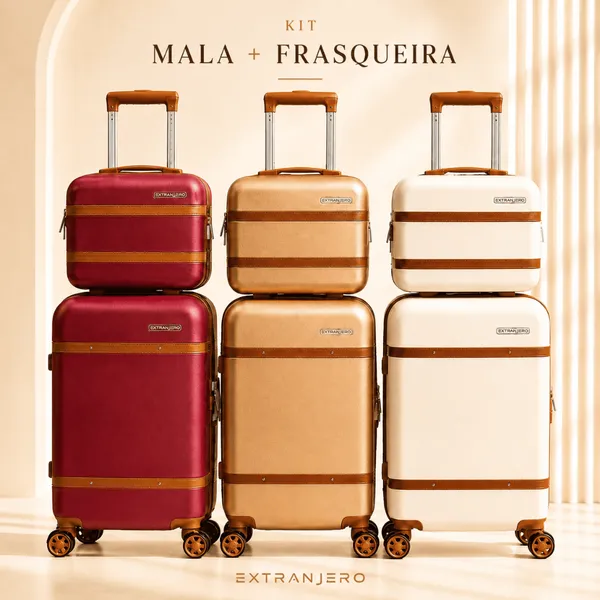 Mala de Bordo + Frasqueira 10kg - 8kg Expansível Cadeado TSA Roda 360 Frasqueira