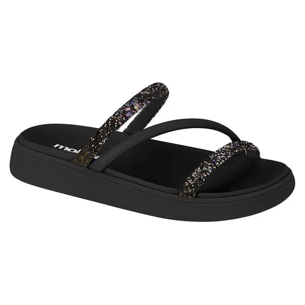 Sandália Feminina Moleca Papete Slide Tira Strass Brilho 5469.121 Original