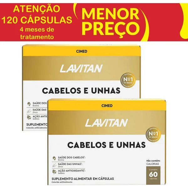 KIT 2 UND LAVITAN CABELOS E UNHAS 60 CÁPSULAS