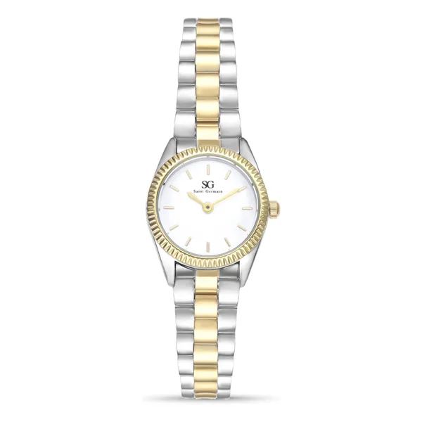 Relógio Feminino Saint Germain Celeste Bicolor Mini Prata e Dourado com Bisel Canelado