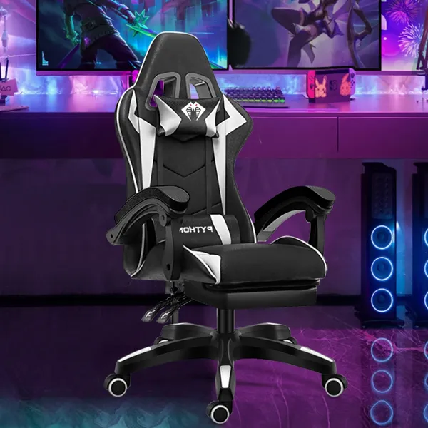 Cadeira Gamer Ergonômica Reclinável com Apoio de Pés Ajustável e Base Giratória – Máximo Conforto para Longas Sessões de